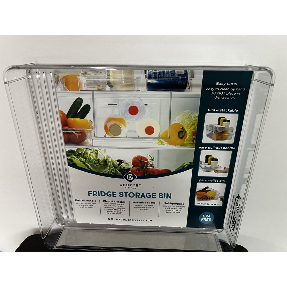 Clear Fridge Organizer Bin w/ Handle 12x11x2 Plastic Storage Container